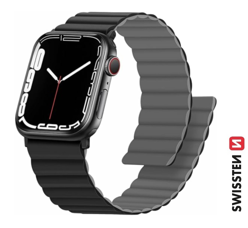 Levně SWISSTEN řemínek pro Apple Watch silikonový, magnetický, 38 / 40 / 41 mm Barva: černo/šedá