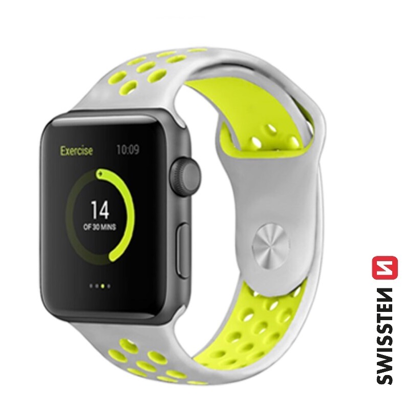 Levně SWISSTEN řemínek pro Apple Watch silikonový, sport, 38 / 40 / 41 mm Barva: stříbrno/žlutá