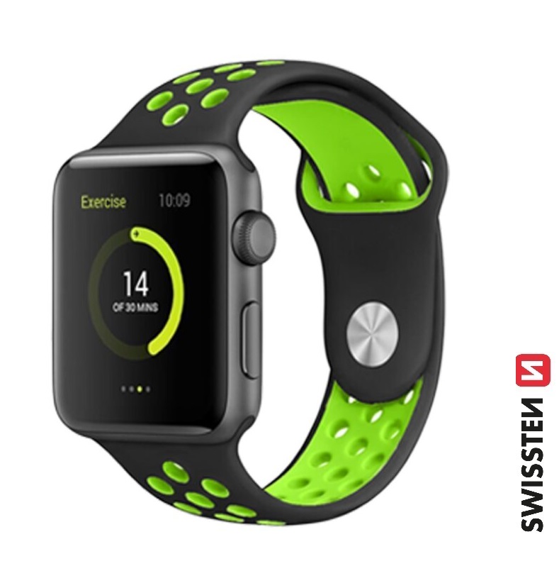 Levně SWISSTEN řemínek pro Apple Watch silikonový, sport, 38 / 40 / 41 mm Barva: černo/zelená
