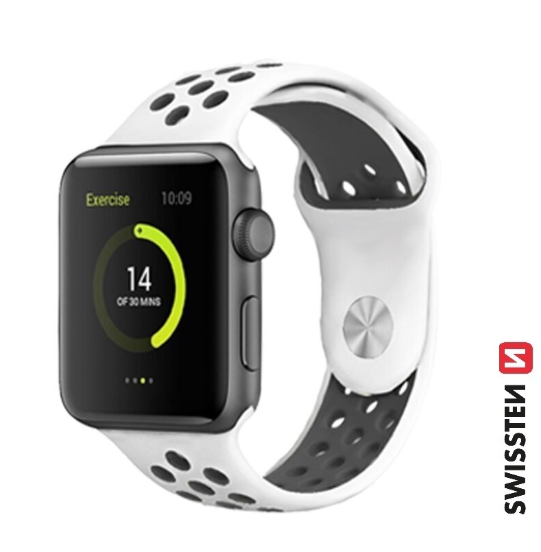 Levně SWISSTEN řemínek pro Apple Watch silikonový, sport, 42 / 44 / 45 / 49 mm Barva: platinovo/černá