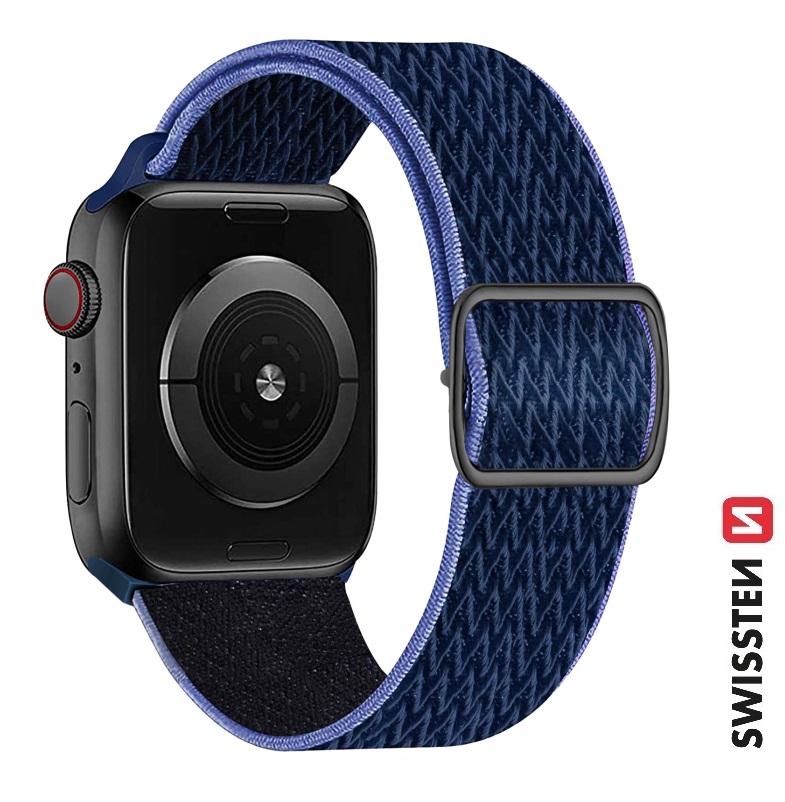 Levně SWISSTEN řemínek pro Apple Watch nylonový, 38 / 40 / 41 mm Barva: modrá/fialová (se sponou)