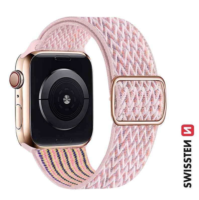 Levně SWISSTEN řemínek pro Apple Watch nylonový, 42 / 44 / 45 / 49 mm Barva: růžová (se sponou)