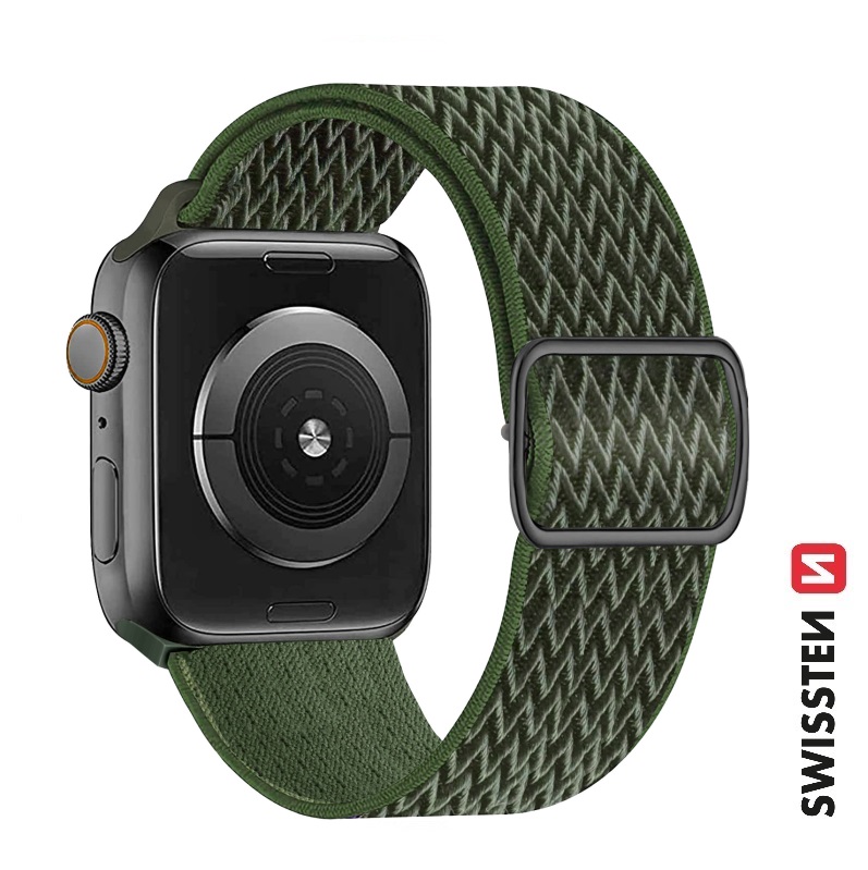 Levně SWISSTEN řemínek pro Apple Watch nylonový, 42 / 44 / 45 / 49 mm Barva: khaki (se sponou)