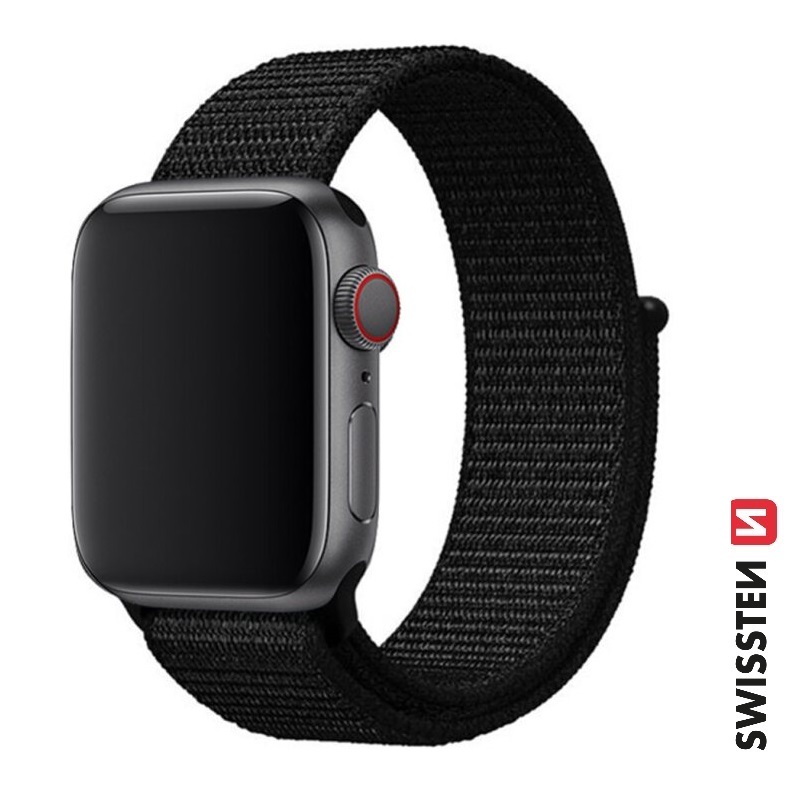 Levně SWISSTEN řemínek pro Apple Watch nylonový, 42 / 44 / 45 / 49 mm Barva: Černá