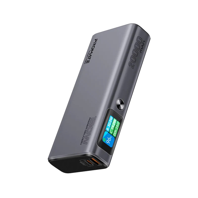 PROMATE Titan-130 powerbanka s TFT LCD obrazovkou, 2x USB-C, USB-A, 20 000 mAh, 130 W