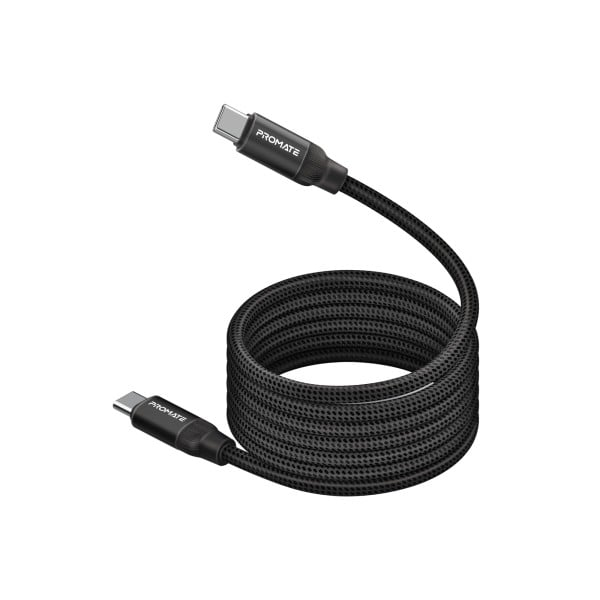 Levně PROMATE Springy Magnetický pružinový kabel USB-C / USB-C, 60W, 1,2 m, černý, pružný
