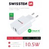 SWISSTEN síťový adaptér 1x USB-C + 1x USB 2,1 A 10,5 W bílý