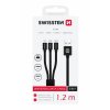 SWISSTEN datový kabel textilní 3v1 (Lightning, 2x USB-C), 1,2 m, černý