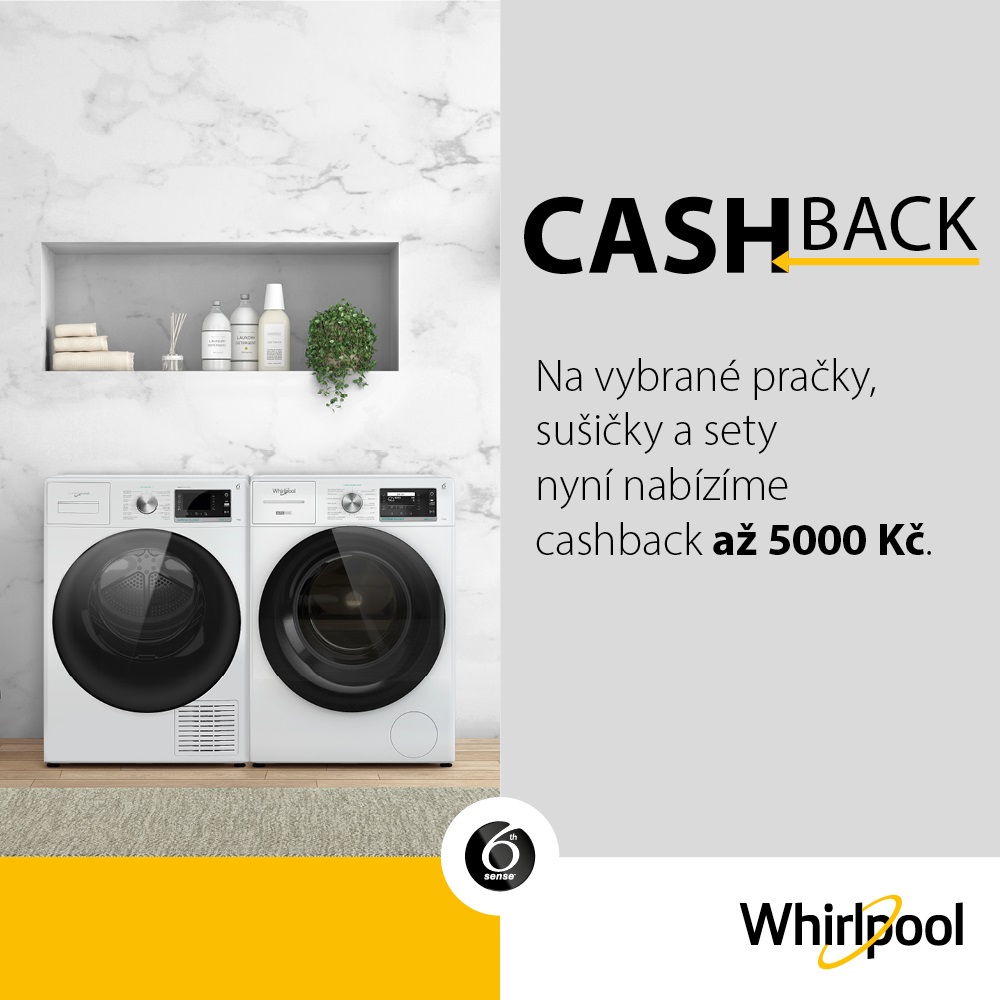 AKCE CASHBACK WHIRLPOOL na vybrané pračky,  sušičky a sety