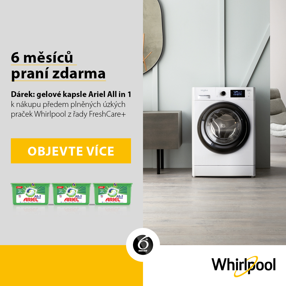 Kupte vybranou pračku Whirlpool a získejte zásobu gelových kapslí Ariel 3v1 na 6 měsíců praní ZDARMA