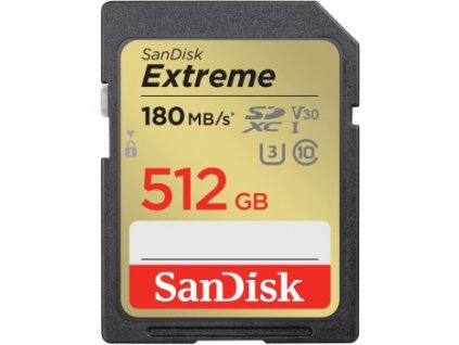 SanDisk Extreme 512 GB SDXC Memory Card 180 MB/s and 130 MB/s, UHS-I, Class 10, U3, V30