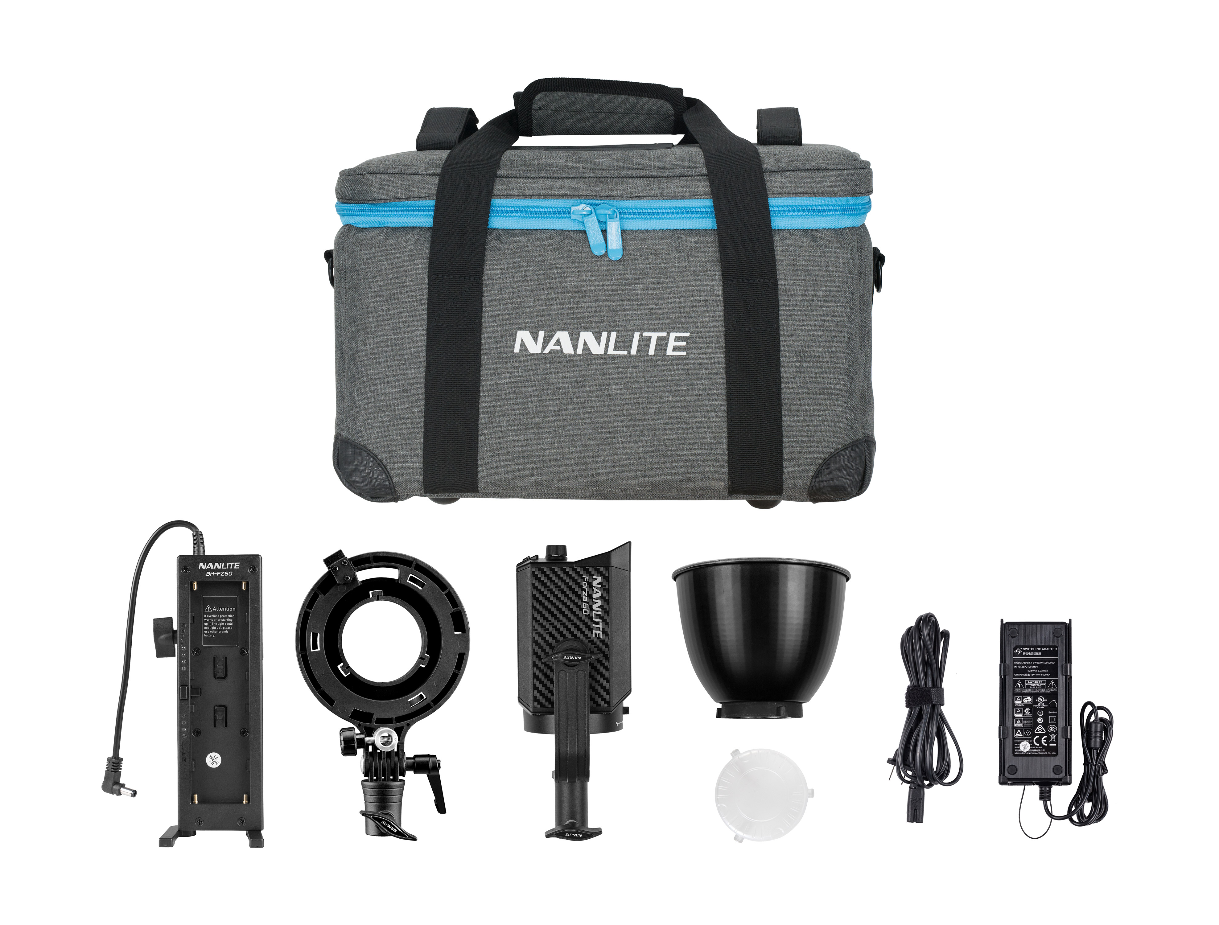 Nanlite Forza 60 s držiakom batérií a Bowens adaptérom