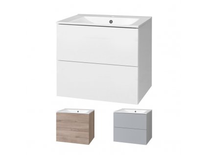 Aira, koupelnová skříňka s keramickým umyvadlem 61 cm, bílá, dub, šedá