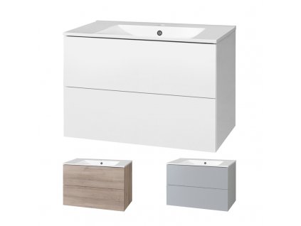 Aira, koupelnová skříňka s keramickým umyvadlem 81 cm, bílá, dub, šedá
