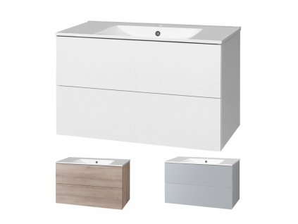 Aira, koupelnová skříňka s keramickým umyvadlem 101 cm, bílá, dub, šedá
