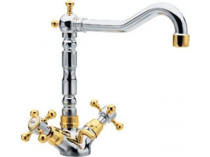 ANTEA stojánkova umývadlová batéria s retro hubicou s výpusťou, chróm/zlato