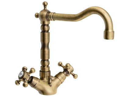 ANTEA stojánkova umývadlová batéria s retro hubicou s výpusťou, bronz