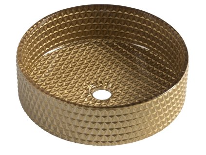 MARAGUA gravírované sklenené umývadlo na dosku Ø 39,5 cm, zlato