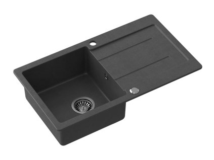 Granitový zabudovateľný drez s odkvapom, 77x44cm, čierna