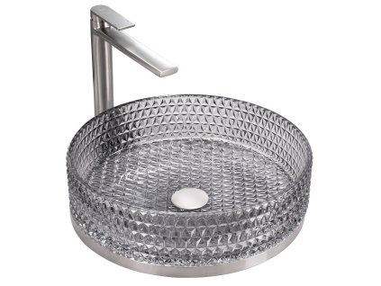 Umývadlo na dosku Rea Cristal Grey 39 nikiel brush ring