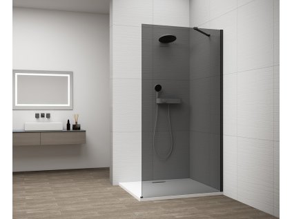 ESCA BLACK MATT jednodielna sprchová zástena na inštaláciu k stene, dymové sklo, 1000 mm