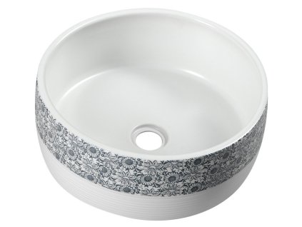 PRIORI keramické umývadlo, priemer 41 cm, 15 cm, farba biela s modrou maľbou