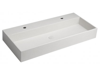 QUADRADO betónové umývadlo vrátane výpusti, 96x44 cm, 2 otvory, biely pieskovec