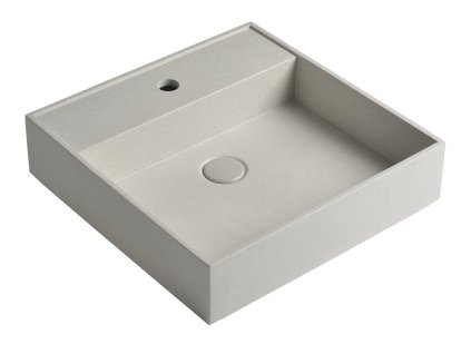 QUADRADO betónové umývadlo vrátane výpusti, 46x46 cm, biely pieskovec