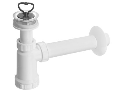 Umývadlový sifón, nerezová výpusť, zátka s uchom, DN40, biela