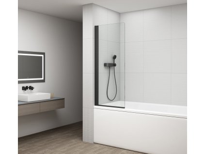 ROTA BLACK vaňová zástena otočná 750mm, číre sklo