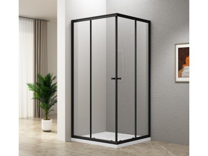 AGGA BLACK štvorcová sprchová zástena 800x800mm, číre sklo