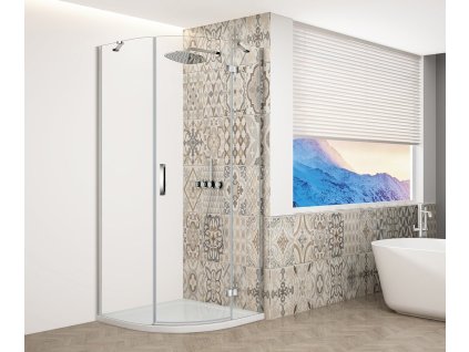 TRINITY CHROME štvrťkruhová sprchová zástena 900x900mm, číre sklo, pravá