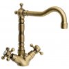 ANTEA stojánkova umývadlová batéria s retro hubicou s výpusťou, bronz