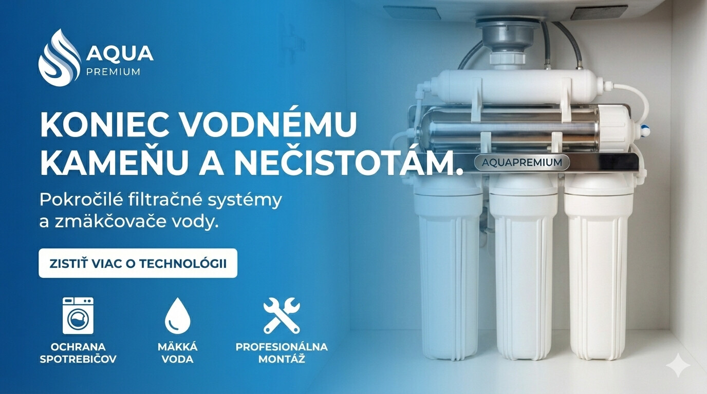 Detailný záber na profesionálne nainštalovaný systém vodnej filtrácie a zmäkčovač vody umiestnený v skrinke pod kuchynským drezom.