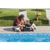 Father and Son with Product by the Pool 01 父子和产品在岸边01