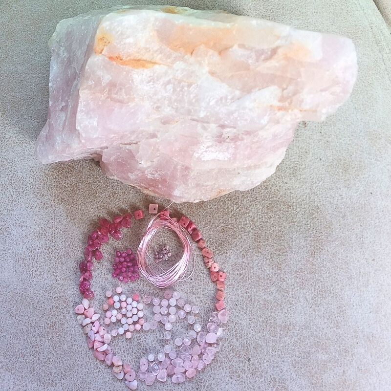 Chosen minerals for the hand-wired Tree of Life named Pink Cliff