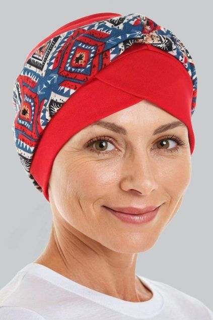 turban pásik červený