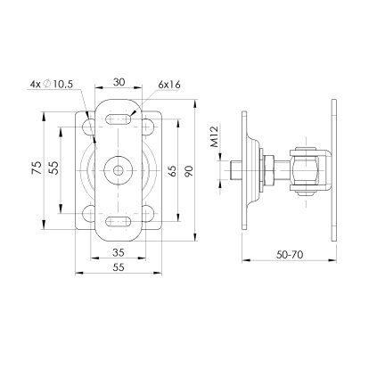 INOX záves nastaviteľný s kotviacou prírubou, M12