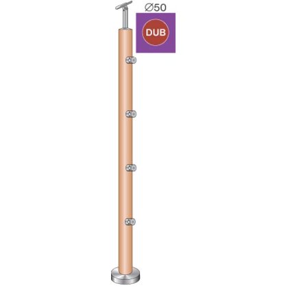 Stĺpik DUB (OAK) D50mm, 4xd12mm, v=90 cm, VK-Schod