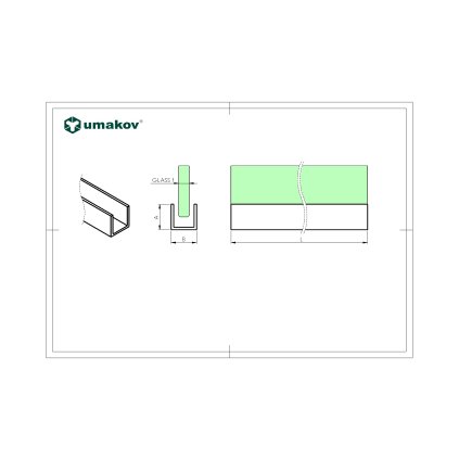 Zasklenie pevné - profil U 20x12x2mm t8mm