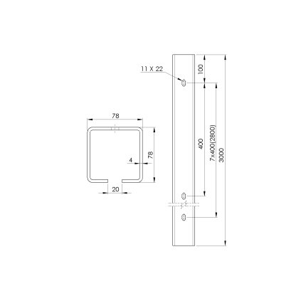 Profil vodiaci s otvormi Zn, 78x78x4mm, L3m