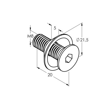 Kužeľová skrutka + kuž. podložka, M8, Zn, SW=T40