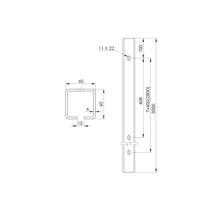 Profil vodiaci s otvormi Zn, 60x60x4mm, L3m