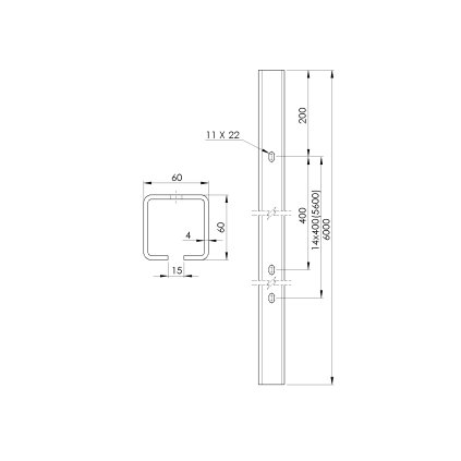 Profil vodiaci s otvormi Zn, 60x60x4mm, L3m