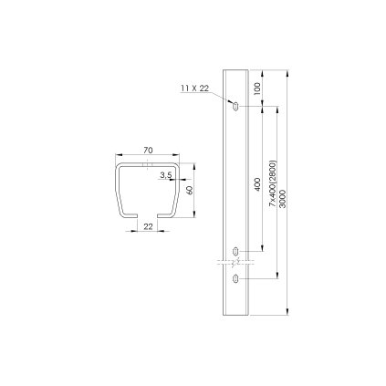 Profil vodiaci s otvormi Zn, 70x60x3,5mm, L3m