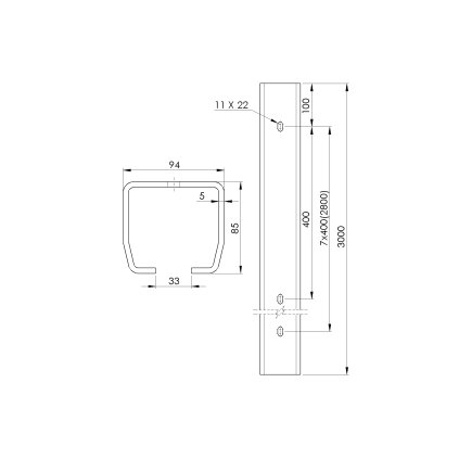 Profil vodiaci s otvormi Zn, 94x85x5mm, L3m