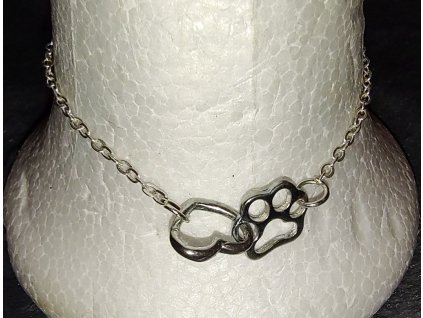 Postříbřený náramek Packa a srdce