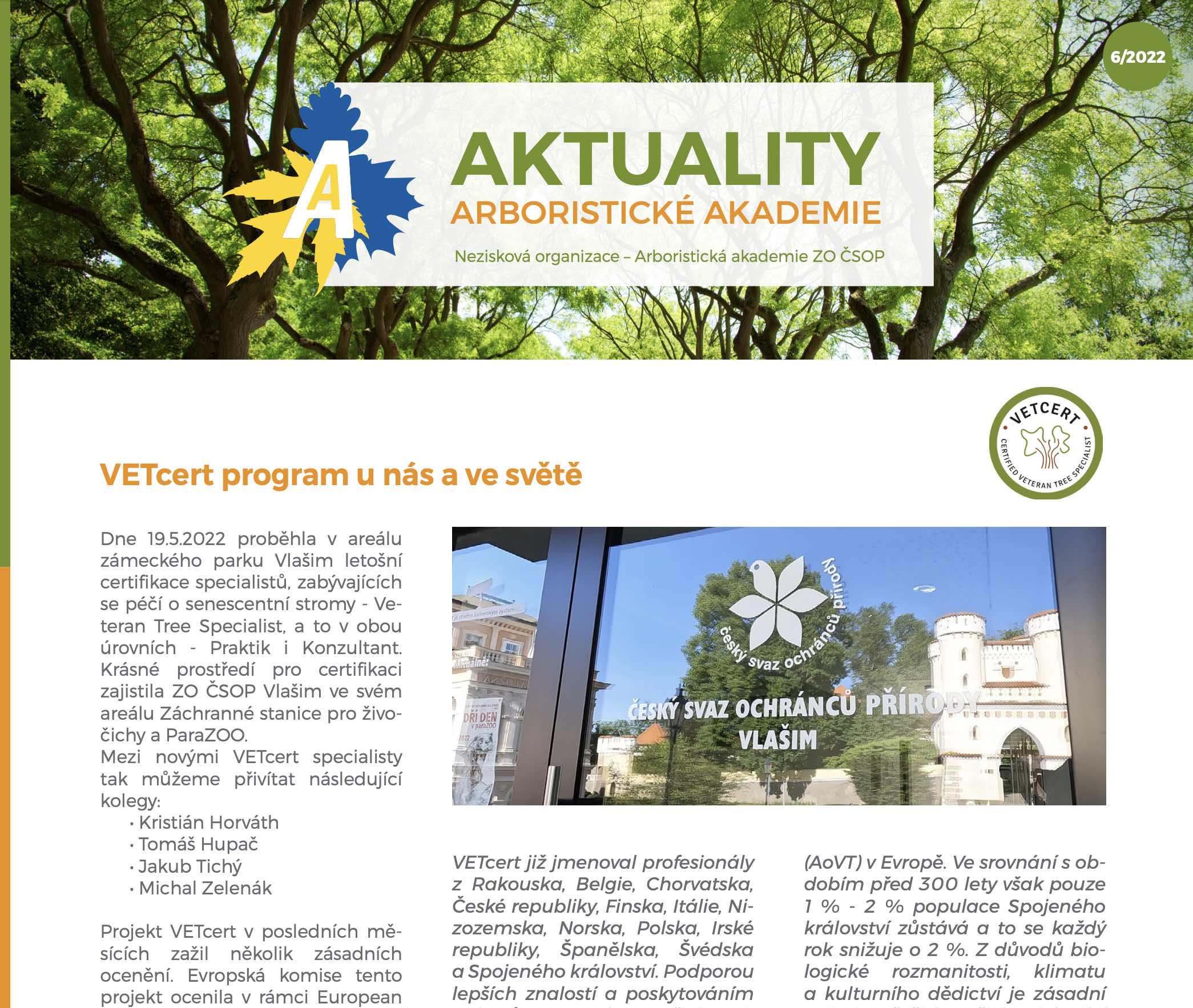 Aktuality Arboristické akademie - 6/2022