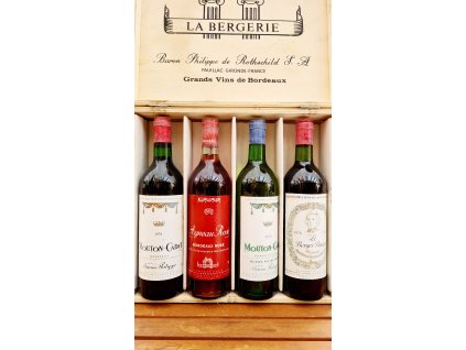 1978 Dřevěná kazeta, 4x lahev od Baron Philippe de Rothschild