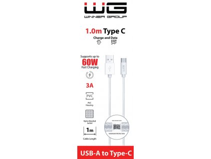 40083 wg datovy kabel usb a type c 3 a bily 100 cm